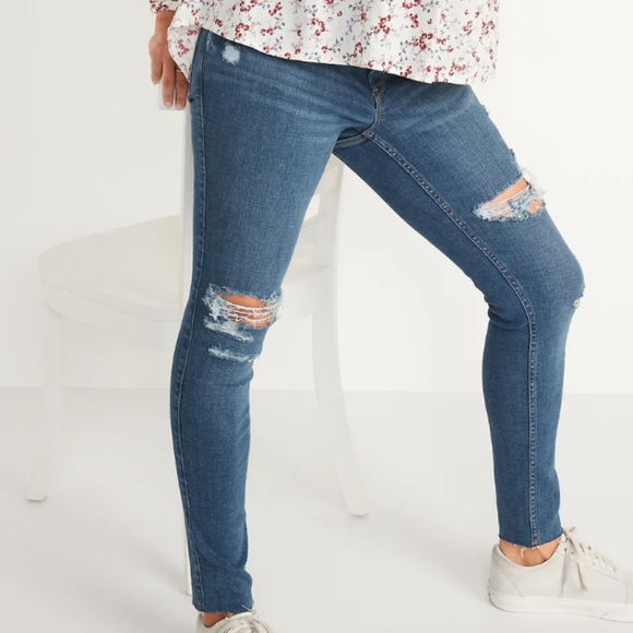 Old Navy Maternity Front Low Panel Rockstar Skinny Ripped Jeans Long Size 12 - Picture 2 of 9